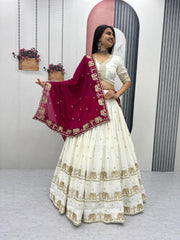 Festive Special Chinon Silk Embroidery Sequence Work Lehenga With Stitched Blouse