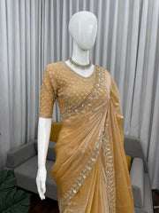 Trending Designer Cherry Red Fendy Silk Beads Thread & Sequence Work Saree