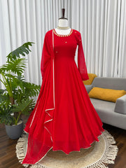 Elegant Ethnic Red Georgette Hand-Work & Stone Work Gown
