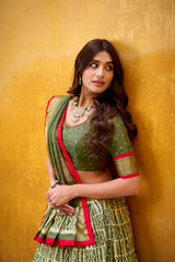 Beautiful Dola Silk Batik Printed With Zari Weaving Work Lehenga Choli