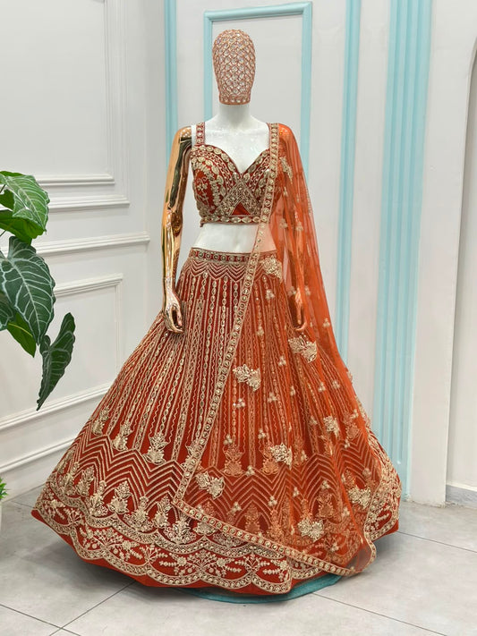 Royal Elegance Butterfly Net Sequins & Codding Embroidery Work Lehenga Choli