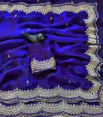 Designer Fendy Satin Gold Embroidery Work Saree
