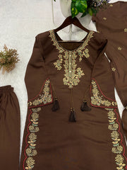 Beautiful Roman Silk Embroidery Work Suit