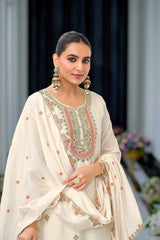 Party-wear Chinon Silk Sequence Embroidery Work Sharara