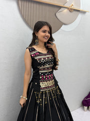 Navratri Special Mirror Handwork & Ribbon Work Lehenga With Stitched Choli