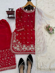 Elegant Ethnic Gym Silk Thread & Sequence Work With Pearl Work Suit