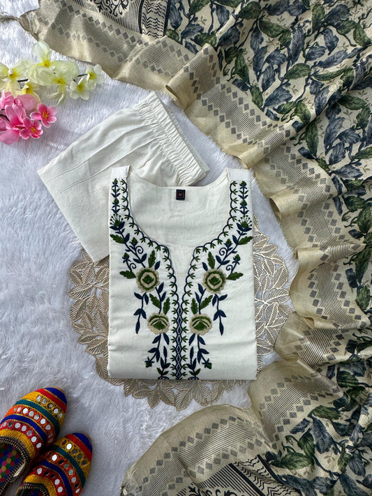 Beautiful Khadi Cotton With Embroidery Work Dress