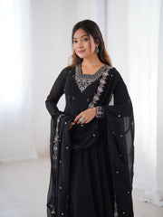 Designer Black Georgette Embroidery Work Gown