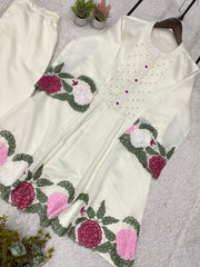 Beautiful Roman Silk Embroidery Work Co-Ord Set