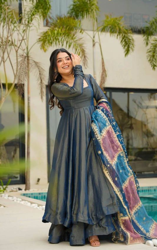 Elegance roman Simmer Silk Work Gown