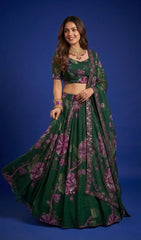 Royal Green Colour Georgette Printed Work Lehenga Choli