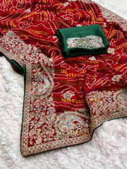 Beautiful Gangaur Special Bandej Work Saree