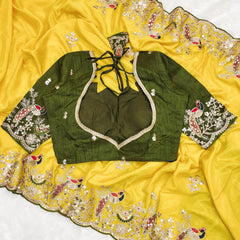 Beautiful Chinon Silk With Heavy Embroidery Thread Codding & Sequins Work Saree