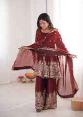 Party-wear Heavy Two Tone Fendy Satin Silk Sharara