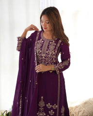 Festive Perfect Chinon Silk Fancy Embroidery Sequence With Zari Work Suit