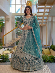 Beautiful Party-wear Butterfly Net Sequence Coding Embroidery Work Lehenga Choli