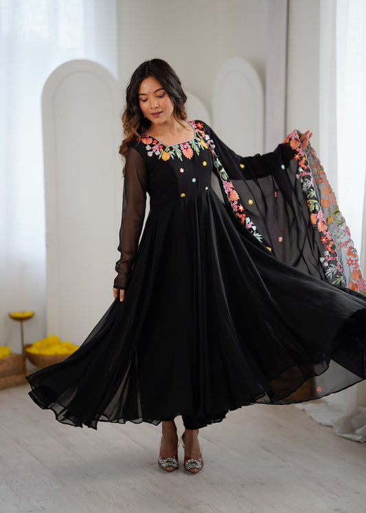 Beautiful Georgette Embroidery Work Gown