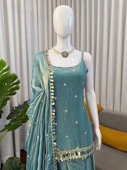 Party-wear Fendy Silk Thread & Sequence With Real Mirror Work Suit