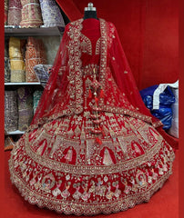 Dabka Zardosi Beads Handwork Rani Hot Pink, Maroon, Cherry Red, Rust Orange Latest Bridal Lehenga