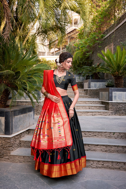 Traditional Jacquard Silk Paithani Zari Weaving Work Lehenga Choli