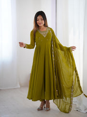Pure Soft Georgette Embroidery Work Gown