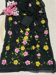 Beautiful Brush Printed With Cut Dena Work Saree