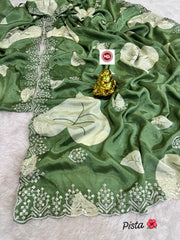 Beautiful Fancy Chinon Silk Sequence & Multi Embroidery Work Saree