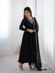 Designer Black Georgette Embroidery Work Gown