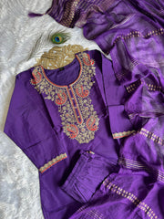 Beautiful Roman Silk With Embroidery & Sequence Work Purple Dress