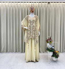 Indo Western Georgette Sequence Embroidery Work Kurta Palazzo With Shrug