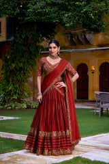 Beautiful Maroon Rangoli Silk Sequins & Thread Embroidery Work Lehenga Choli