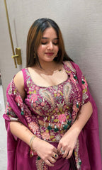 Wedding Special Rangoli Silk Sequence Embroidery Work Shrug With Dhoti