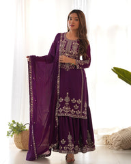 Festive Perfect Chinon Silk Fancy Embroidery Sequence With Zari Work Suit