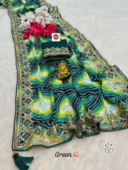 Trending Digital Chinon Silk Bandhej Gottpati Work Saree