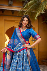 Beautiful Dola Silk Batik Printed With Zari Weaving Work Lehenga Choli