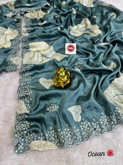 Beautiful Fancy Chinon Silk Sequence & Multi Embroidery Work Saree