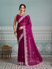 Party-wear Rangoli Silk Embroidery & Sequence Cutwork Border Saree