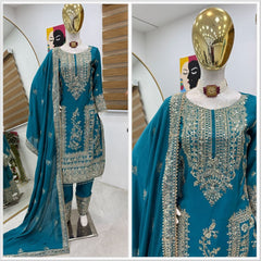 Party-wear Chinon Silk Sequence Embroidery Coding & Moti Work Suit