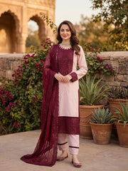 Elegant Natural Crep Thread Sequence Work Suit