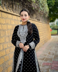 Beautiful Black Georgette Embroidery Sequence Work Suit