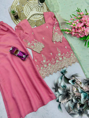 Party-wear Designer Shimmer Silk Embroidery Sequence Work Sharara