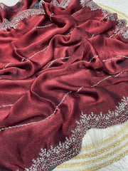 Beautiful Fandy Chiffon Two Tone Blooming & With Zarkhan Work Saree