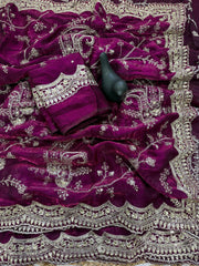 Attractive Pure Space Silk Embroidery Work Saree
