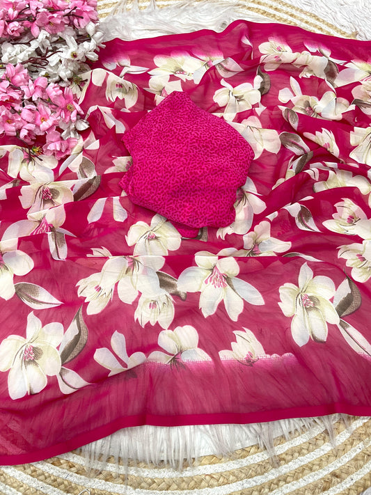 Beautiful Soft Georgette Floral Printed Saree