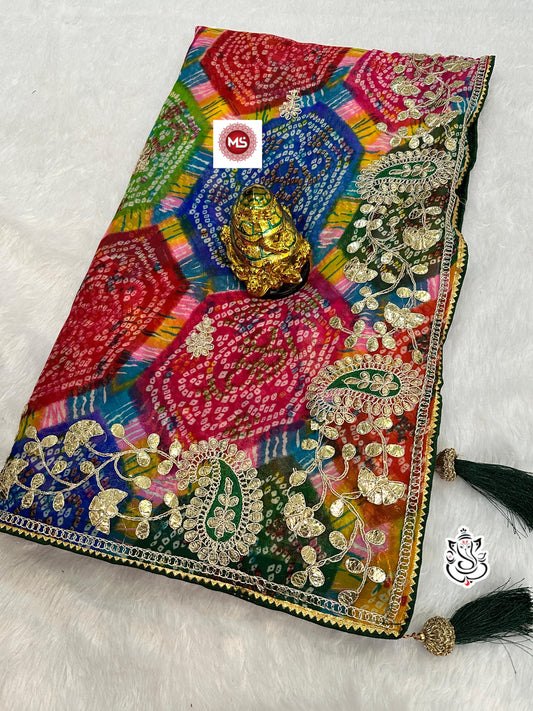 Georgette Bhandhini Pachrangi Printed Saree