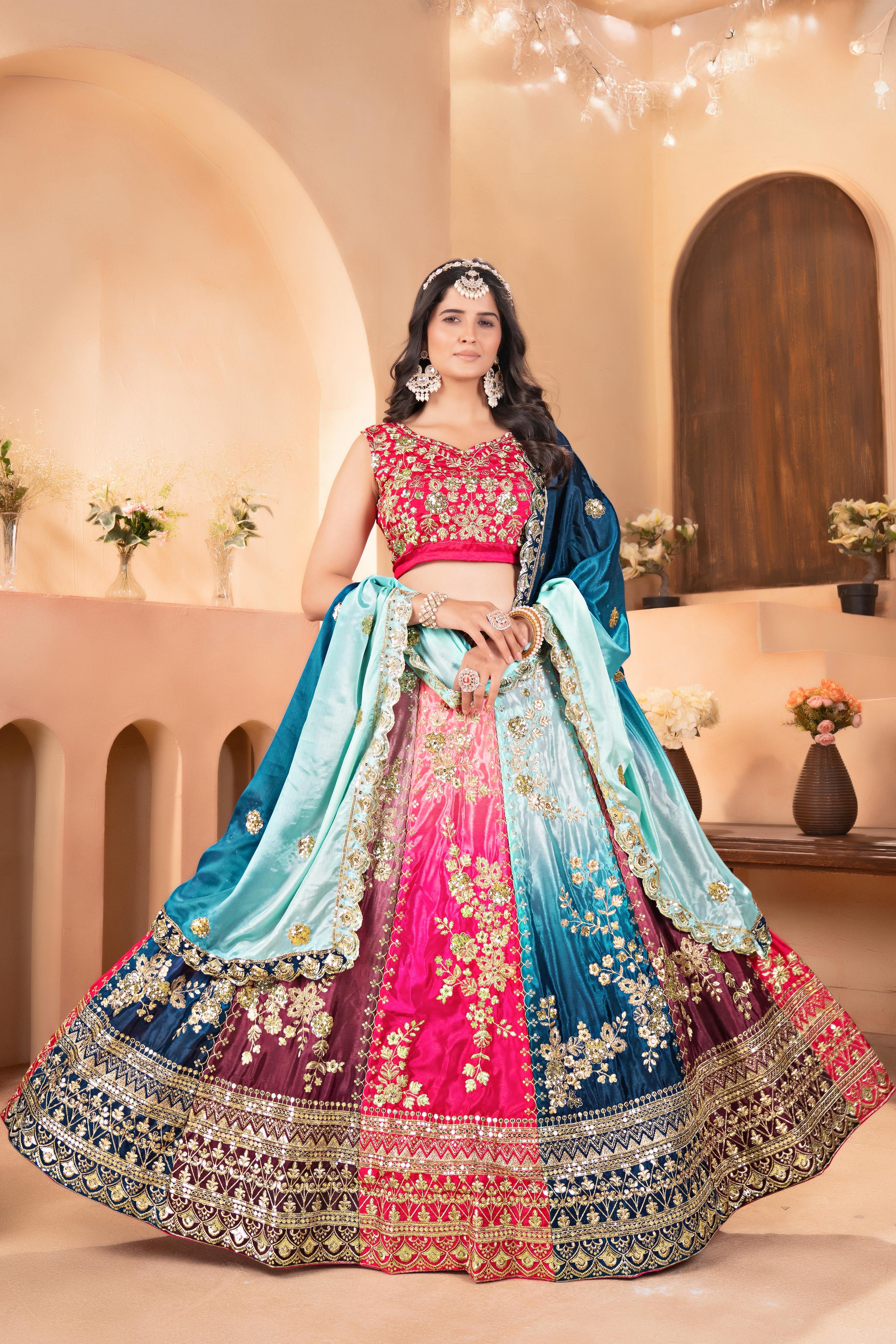 Beautiful Chinon Silk Embroidery Sequence Designer Lehenga Choli