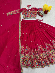 Festive Special Vichitra Embroidery Coding Sequence & Thread Work Lehenga With Stitched Blouse