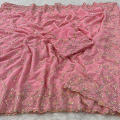 Beautiful Georgette Sequence & Multicolor Thread Work Saree