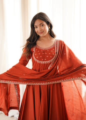 Festival Special Roman Chanderi Silk Thread Work Anarkali Gown