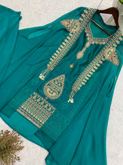 Beautiful Rangoli Silk Cording With Sequence Embroidery Work Three Piece Set